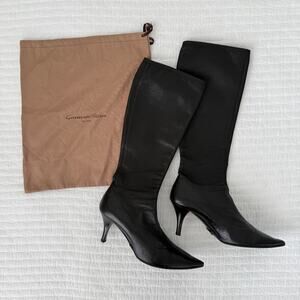 Vintage Sergio Rossi Pointed Toe Stretch Leather Stiletto Boots in Black IT 37.5